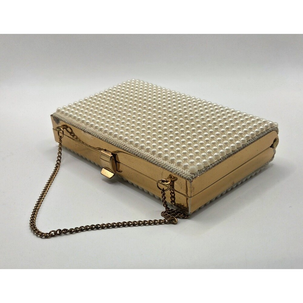 Vtg 1950s Likely Julius Resnick Faux Pearl Box Clutch Purse Evening Bag